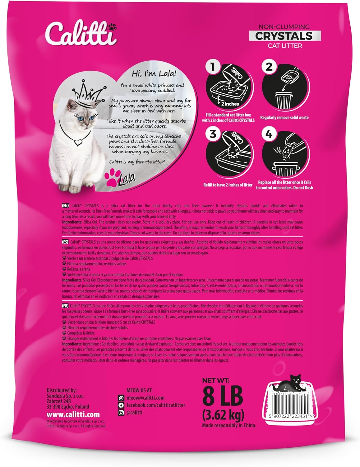 Calitti Premium Crystal Cat Litter – 99.9% Dust Free, Maximum Odor Control, Soft on Paws, Low Tracking, Lightweight Silica Gel, Non-Clumping, Multi-Cat, Unscented – 8 lb Bag