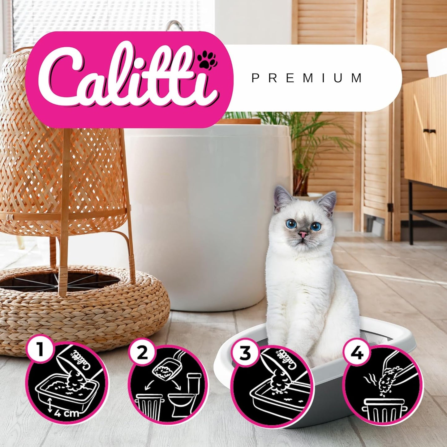 Calitti Premium Crystal Cat Litter – 99.9% Dust Free, Maximum Odor Control, Soft on Paws, Low Tracking, Lightweight Silica Gel, Non-Clumping, Multi-Cat, Unscented – 8 lb Bag