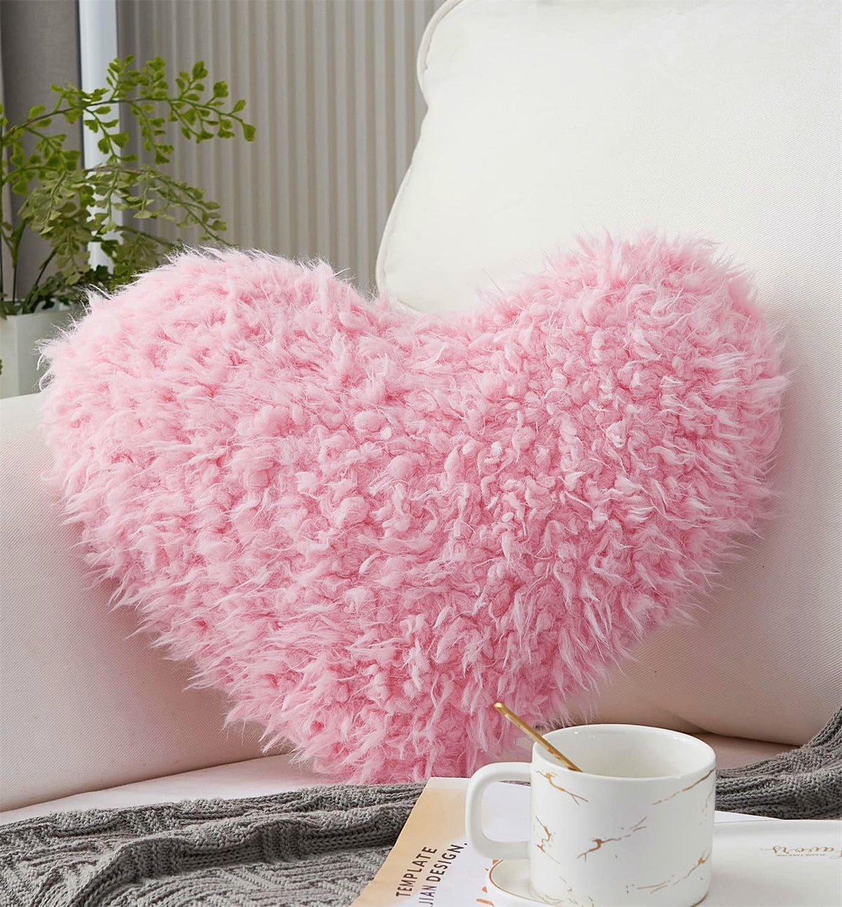 Pink Girl Heart Throw Pillow with Pillow Cover and Insert,Love Pillow，Valentines Day Decor, Shaggy Faux Fur Fluffy Pillow, Gift for Mothers,Girls (Pink,Heart Shape-15.7X15.7Inches)