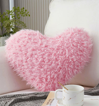 Pink Girl Heart Throw Pillow with Pillow Cover and Insert,Love Pillow，Valentines Day Decor, Shaggy Faux Fur Fluffy Pillow, Gift for Mothers,Girls (Pink,Heart Shape-15.7X15.7Inches)
