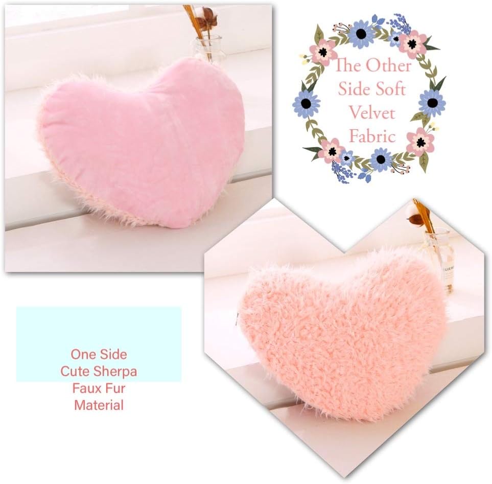 Pink Girl Heart Throw Pillow with Pillow Cover and Insert,Love Pillow，Valentines Day Decor, Shaggy Faux Fur Fluffy Pillow, Gift for Mothers,Girls (Pink,Heart Shape-15.7X15.7Inches)