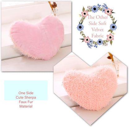Pink Girl Heart Throw Pillow with Pillow Cover and Insert,Love Pillow，Valentines Day Decor, Shaggy Faux Fur Fluffy Pillow, Gift for Mothers,Girls (Pink,Heart Shape-15.7X15.7Inches)