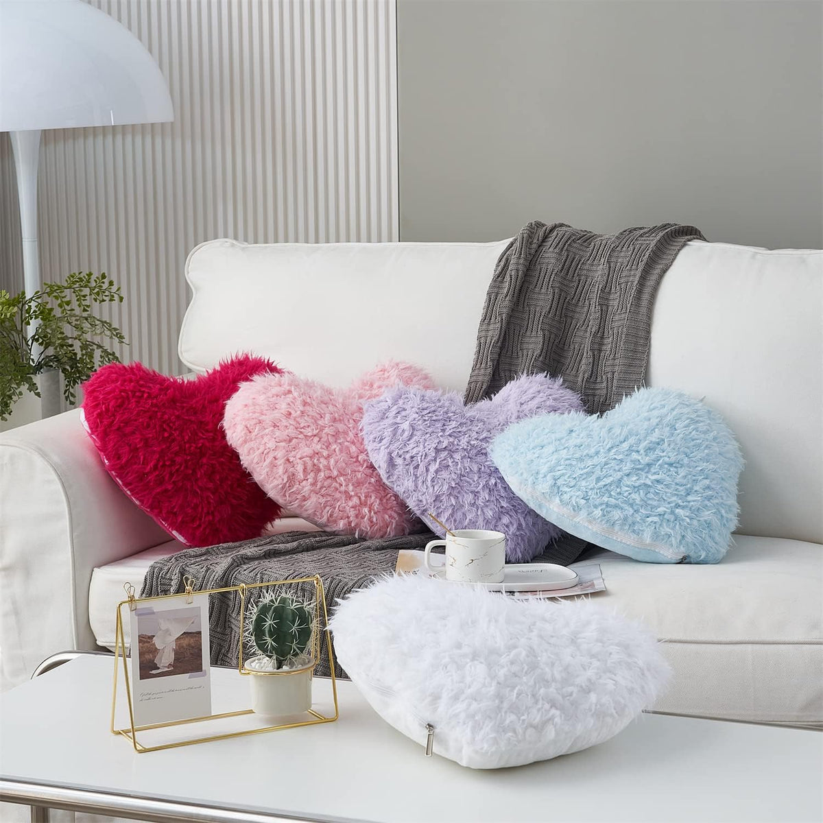 Pink Girl Heart Throw Pillow with Pillow Cover and Insert,Love Pillow，Valentines Day Decor, Shaggy Faux Fur Fluffy Pillow, Gift for Mothers,Girls (Pink,Heart Shape-15.7X15.7Inches)