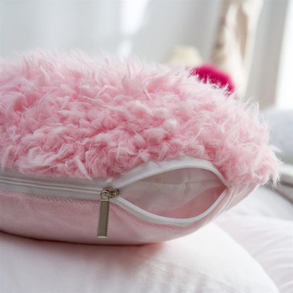 Pink Girl Heart Throw Pillow with Pillow Cover and Insert,Love Pillow，Valentines Day Decor, Shaggy Faux Fur Fluffy Pillow, Gift for Mothers,Girls (Pink,Heart Shape-15.7X15.7Inches)