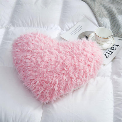 Pink Girl Heart Throw Pillow with Pillow Cover and Insert,Love Pillow，Valentines Day Decor, Shaggy Faux Fur Fluffy Pillow, Gift for Mothers,Girls (Pink,Heart Shape-15.7X15.7Inches)