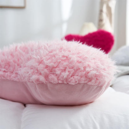 Pink Girl Heart Throw Pillow with Pillow Cover and Insert,Love Pillow，Valentines Day Decor, Shaggy Faux Fur Fluffy Pillow, Gift for Mothers,Girls (Pink,Heart Shape-15.7X15.7Inches)
