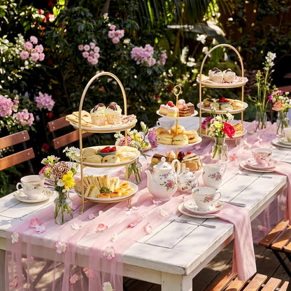 9.8 Ft Pink Floral Table Runner Embroidery Tulle Fabric for Wedding