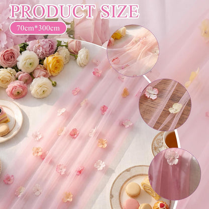9.8 Ft Pink Floral Table Runner Embroidery Tulle Fabric for Wedding