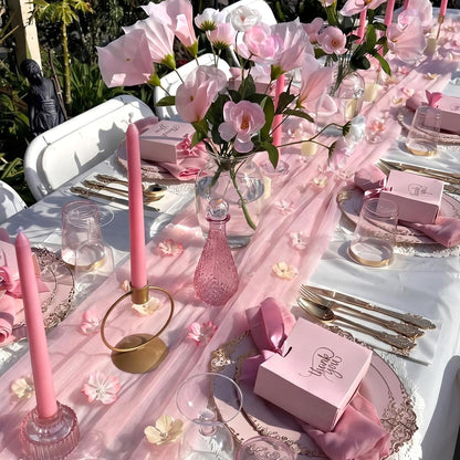 9.8 Ft Pink Floral Table Runner Embroidery Tulle Fabric for Wedding