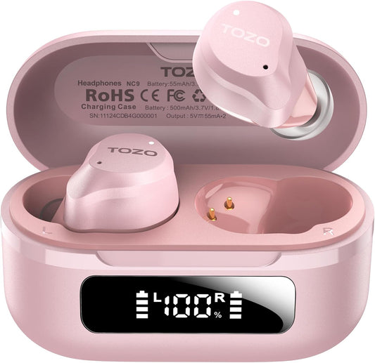 NC9 Hybrid Active Noise Cancelling Wireless Earbuds, 60H, LED Display