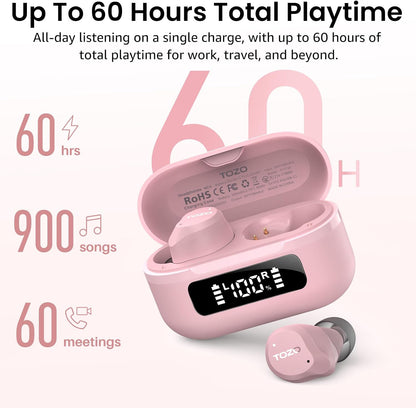 NC9 Hybrid Active Noise Cancelling Wireless Earbuds, 60H, LED Display