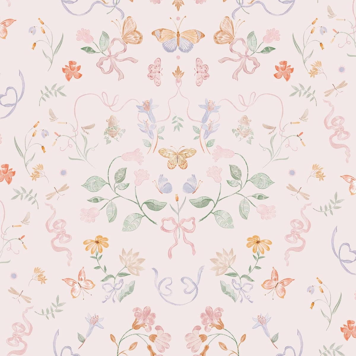 Pink Wallpaper Peel and Stick Floral Wallpaper 17.3in x 32.8ft Green Leaf Contact Paper Vintage French Butterfly Wall Paper for Bedroom Kitchen Nursery Girls Room Removable Vinyl