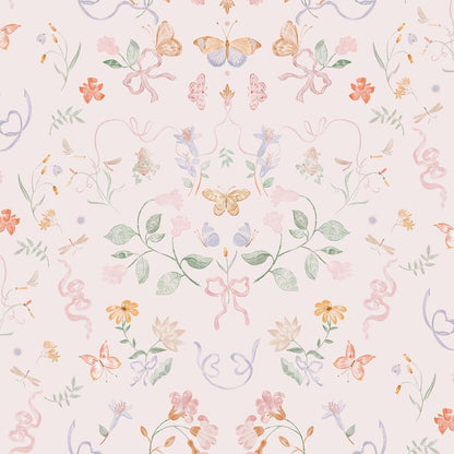 Pink Wallpaper Peel and Stick Floral Wallpaper 17.3in x 32.8ft Green Leaf Contact Paper Vintage French Butterfly Wall Paper for Bedroom Kitchen Nursery Girls Room Removable Vinyl