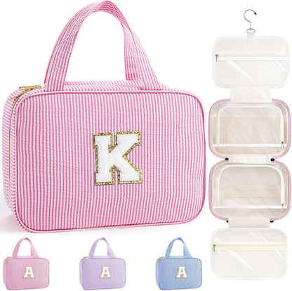 Travel Hanging Toiletry Bag, Personalized Initial Toiletry Pouch, Birthday Gifts for Women Mom Daughter Sister Friends, Cruise Essentials, Pink K