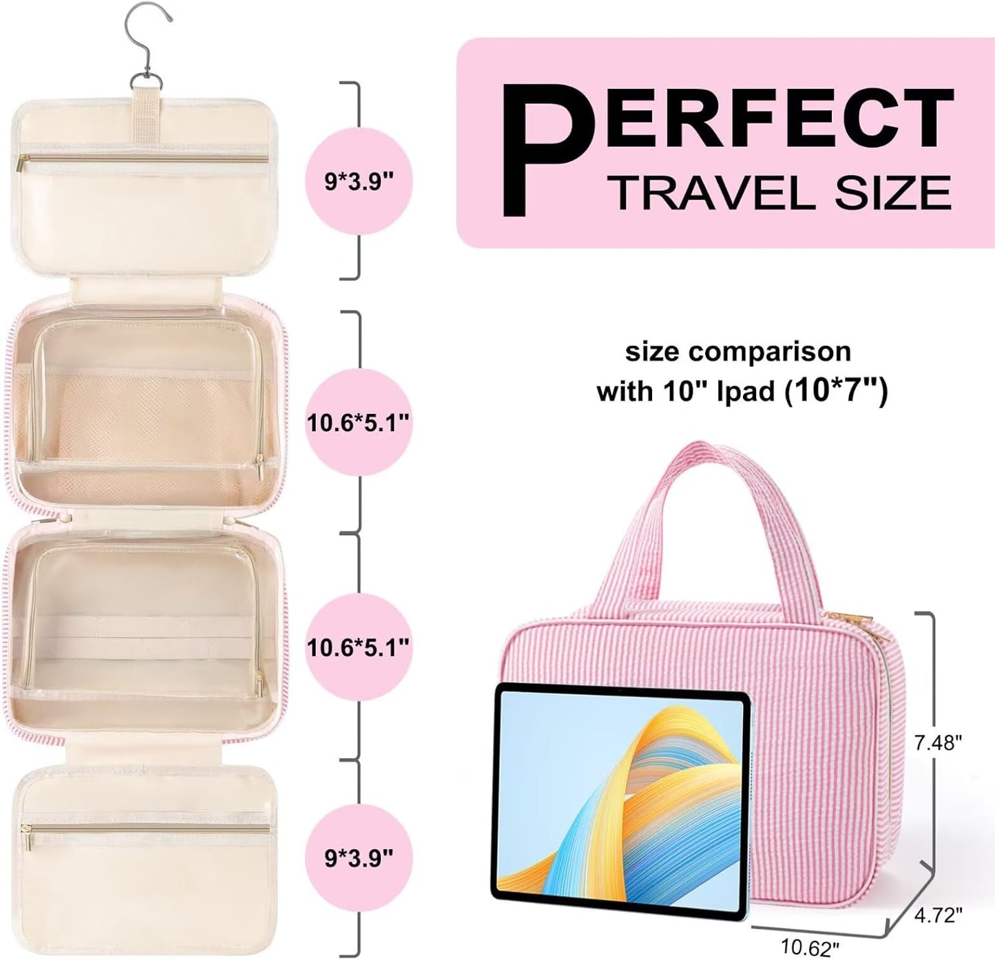 Travel Hanging Toiletry Bag, Personalized Initial Toiletry Pouch, Birthday Gifts for Women Mom Daughter Sister Friends, Cruise Essentials, Pink K