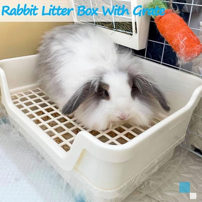 Hamiledyi Extra Large Rabbit Litter Box Pet Corner Toilet Small Animal Potty Trainer Huge Bunny Litter Pan with Plastic Grate Deep Dump Tray for Adult Guinea Pigs Ferrets Chinchillas