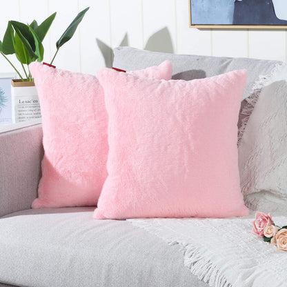 Pack of 2 Pink Faux Fur Fuzzy Cozy Soft Decorative Throw Pillow Covers Set Cushion Cases Pillowcases for Sofa Bedroom Car 18x18 Inches