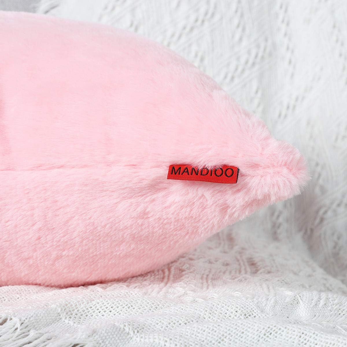 Pack of 2 Pink Faux Fur Fuzzy Cozy Soft Decorative Throw Pillow Covers Set Cushion Cases Pillowcases for Sofa Bedroom Car 18x18 Inches