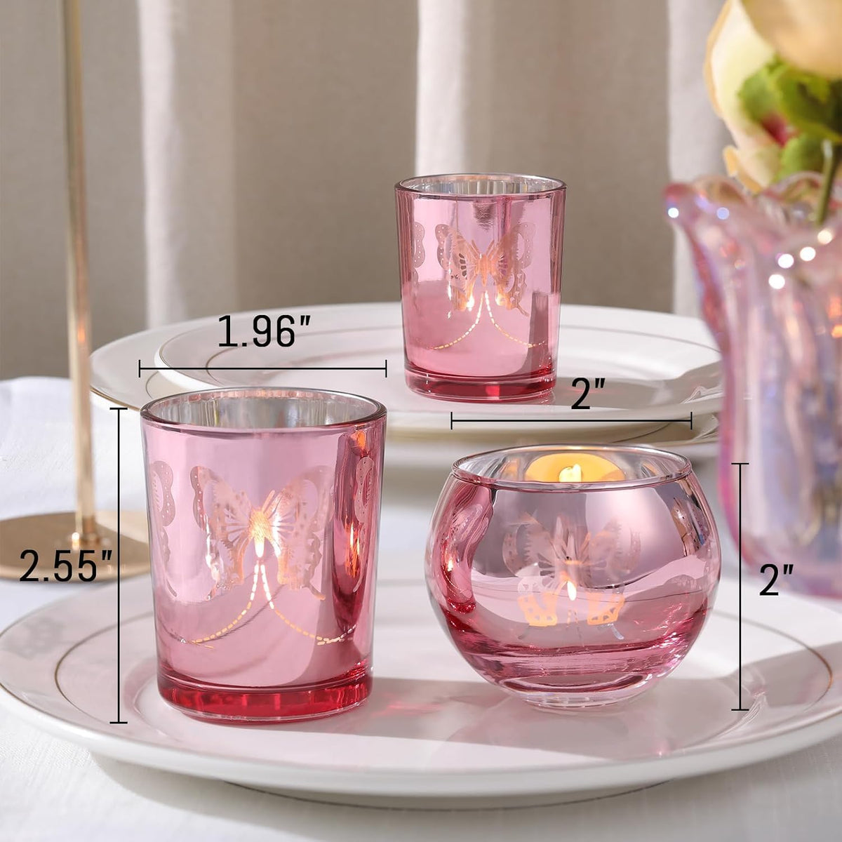12 Pcs Pink Combination Tea Lights Candle Holder Set Decorative