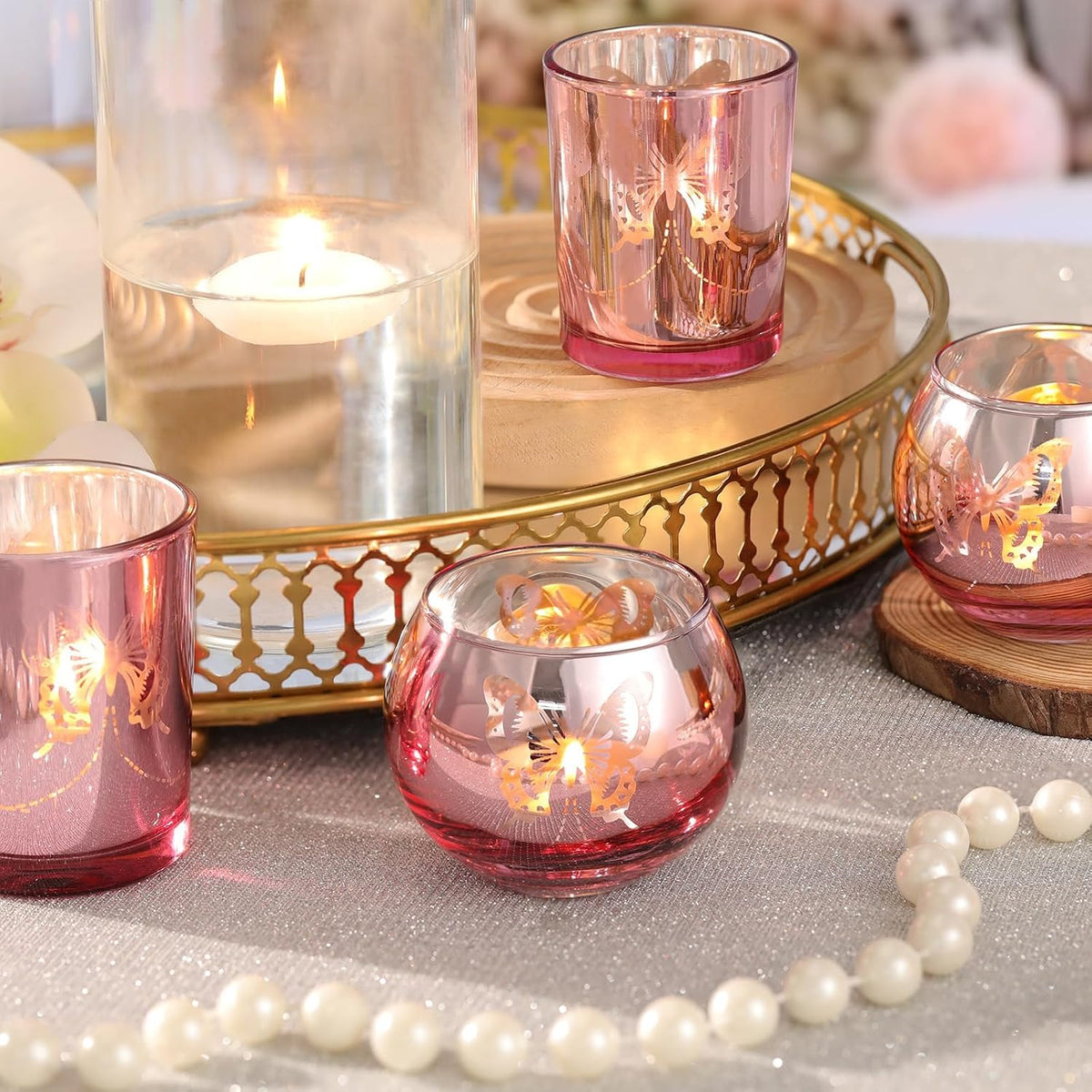 12 Pcs Pink Combination Tea Lights Candle Holder Set Decorative
