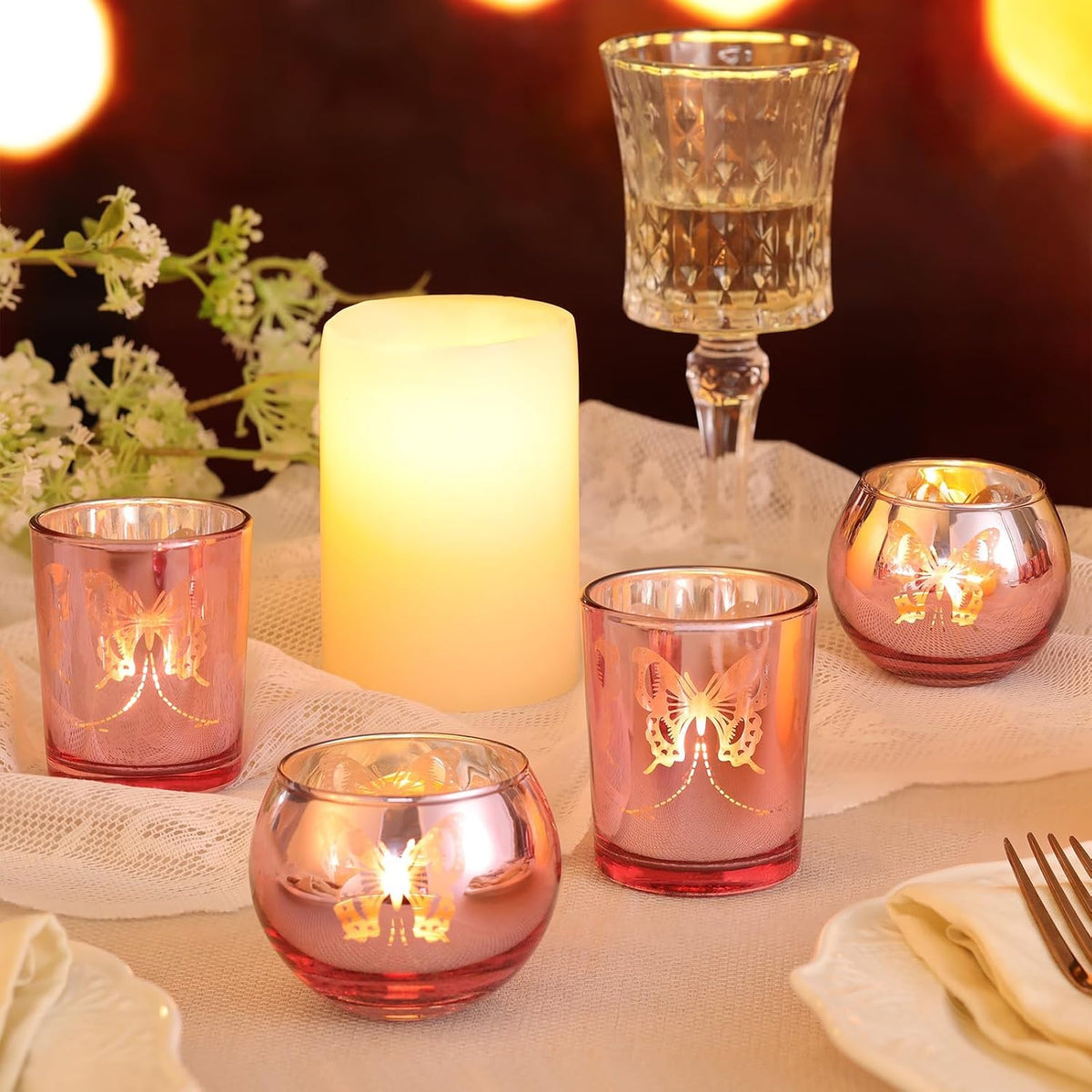 12 Pcs Pink Combination Tea Lights Candle Holder Set Decorative