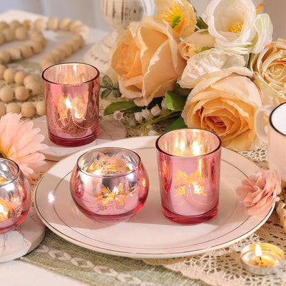12 Pcs Pink Combination Tea Lights Candle Holder Set Decorative
