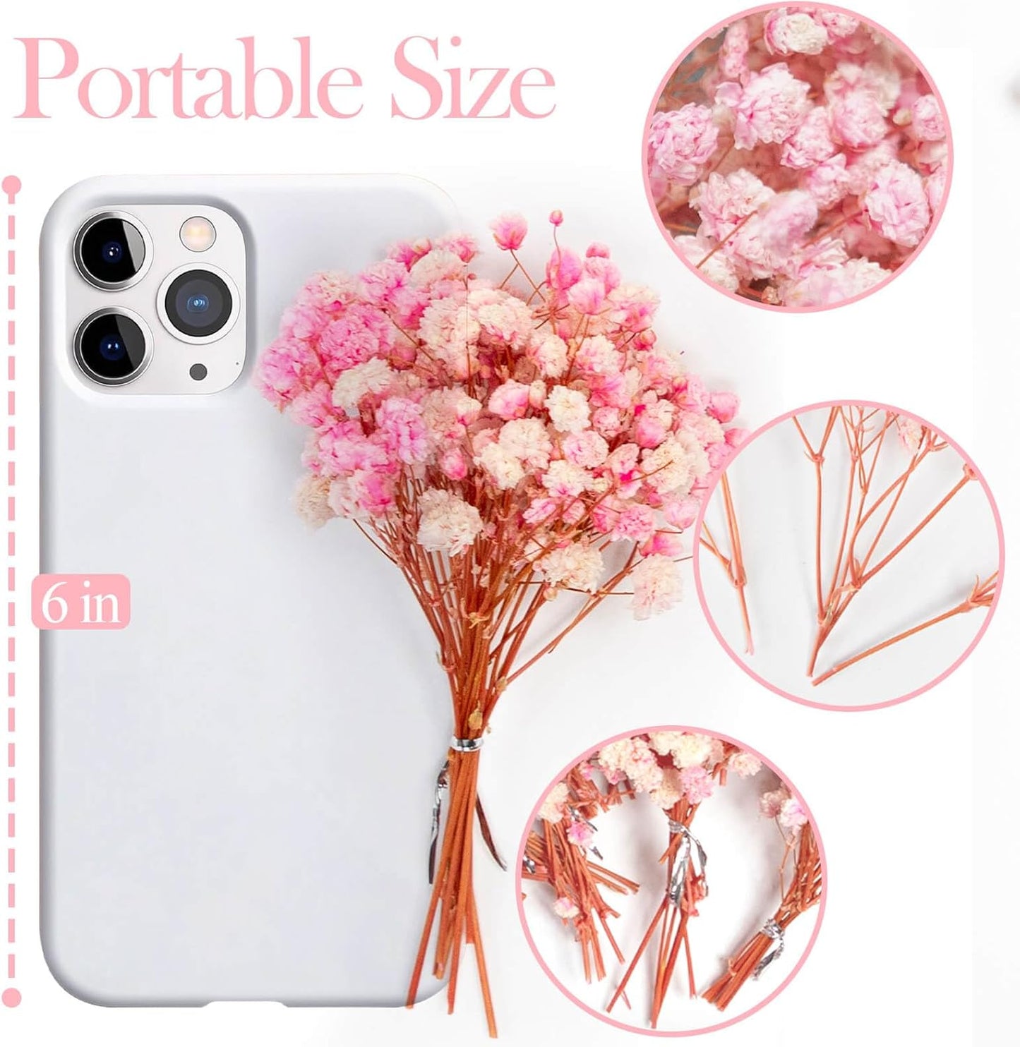 3500+ Mini Pink Dried Babys Breath Flowers, 70pcs Baby Breath Bouquet, 6'' Natural Gypsophila Bulk, Dried Flowers for Gifts, DIY Crafts, Wedding Decor, Card Making, Vase Filler, Wreath Floral