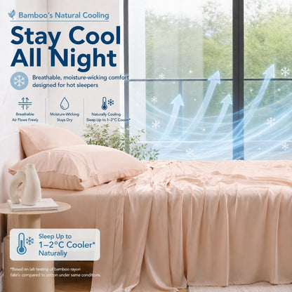King Bamboo Rayon Sheets Set, Silky Soft Cooling Sheets Stay Put