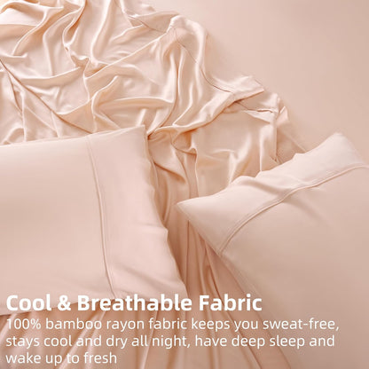 King Bamboo Rayon Sheets Set, Silky Soft Cooling Sheets Stay Put