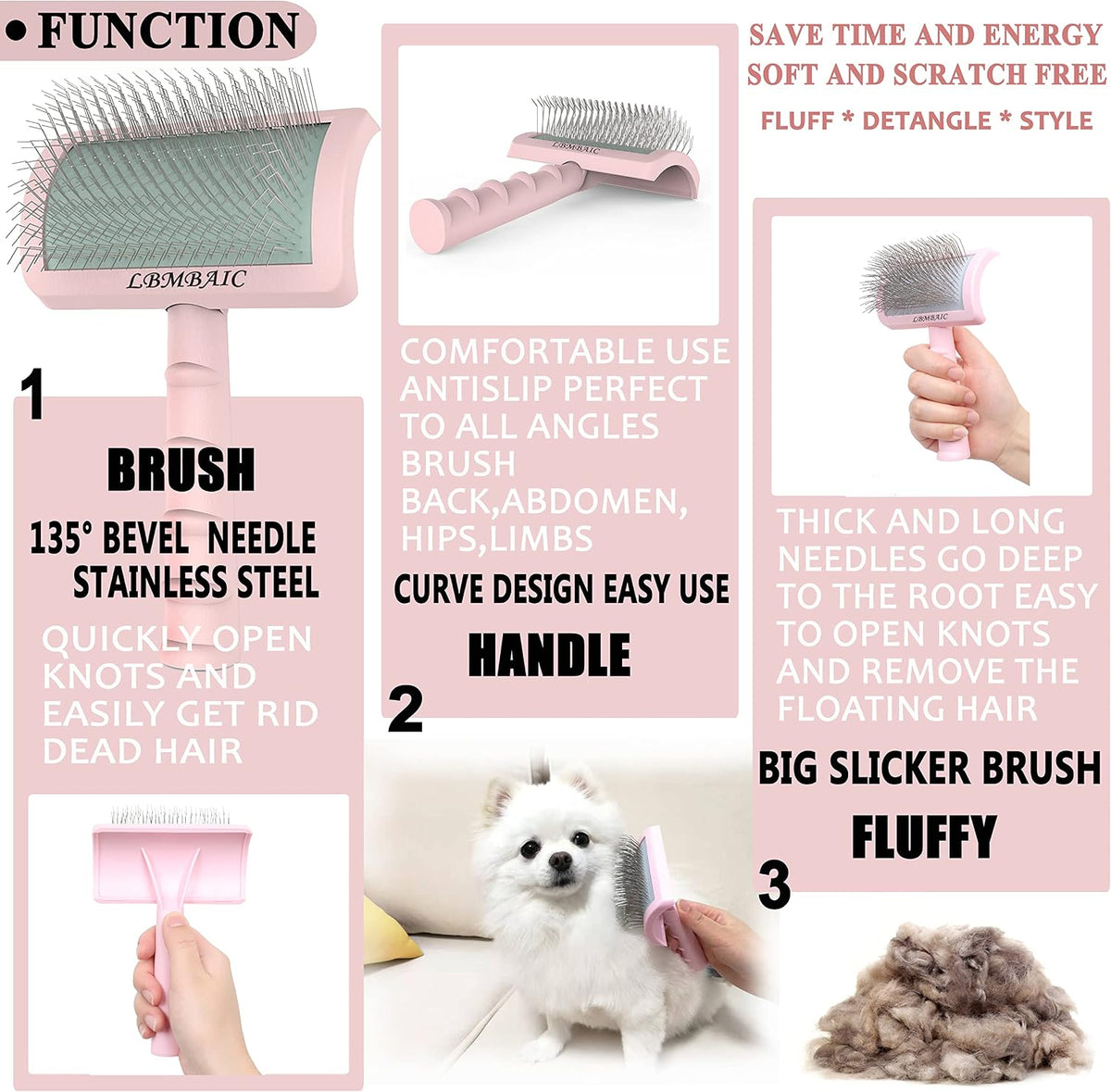 Dog Slicker Brush for Poodles Doodles Fluffy Deshedding Loose Hair.