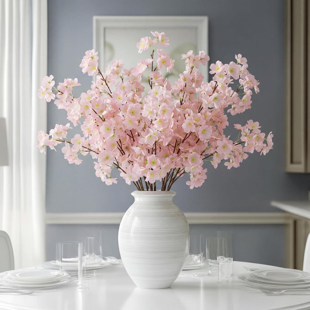 Daifunli 6 Pcs Artificial Cherry Blossom Branches Silk, Light Pink, Classic