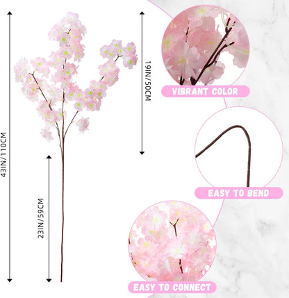 Daifunli 6 Pcs Artificial Cherry Blossom Branches Silk, Light Pink, Classic