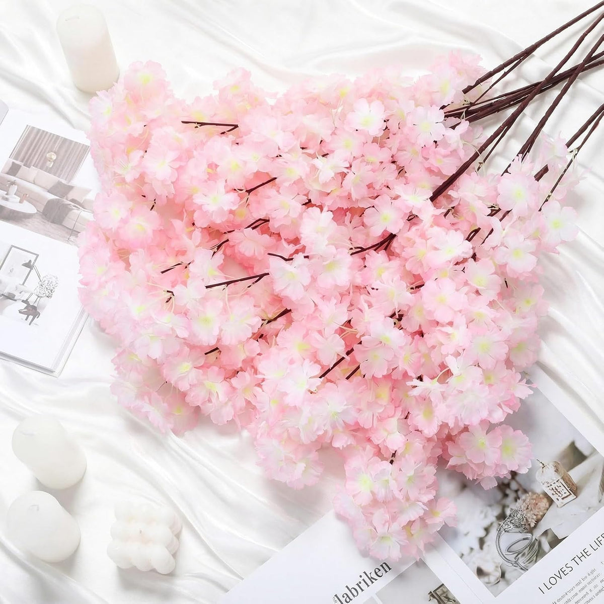 Daifunli 6 Pcs Artificial Cherry Blossom Branches Silk, Light Pink, Classic
