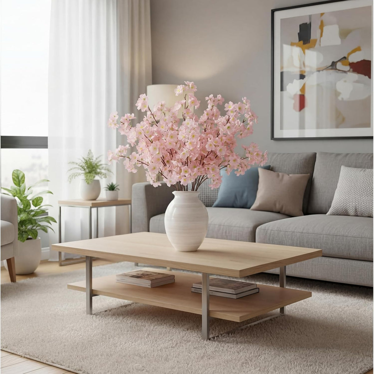 Daifunli 6 Pcs Artificial Cherry Blossom Branches Silk, Light Pink, Classic