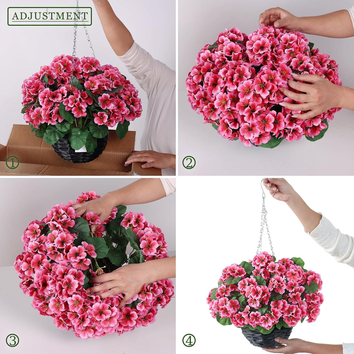 2 Set Artificial Geranium Flower Hanging Basket for Porch Decor(Peach Pink)
