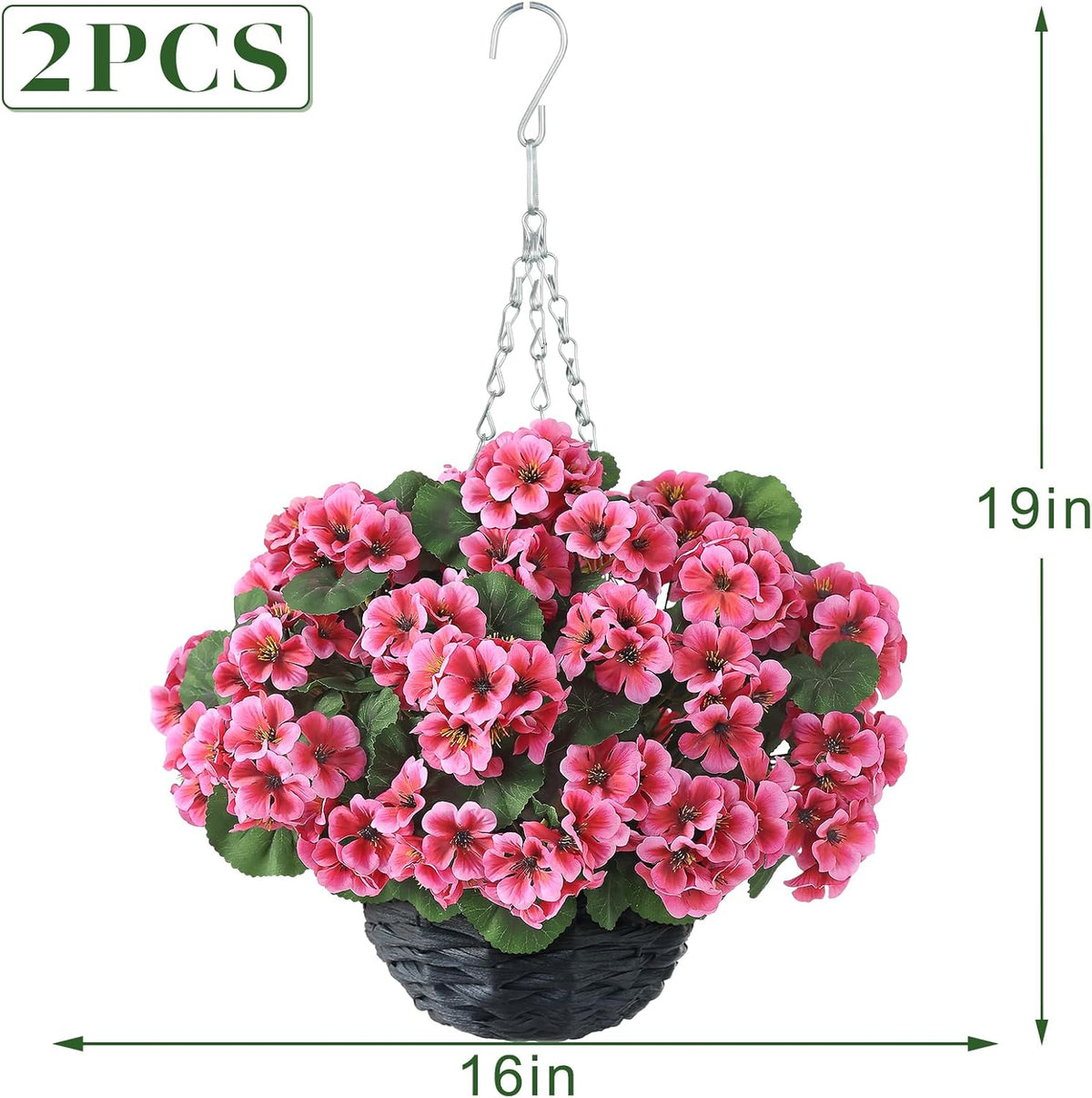 2 Set Artificial Geranium Flower Hanging Basket for Porch Decor(Peach Pink)