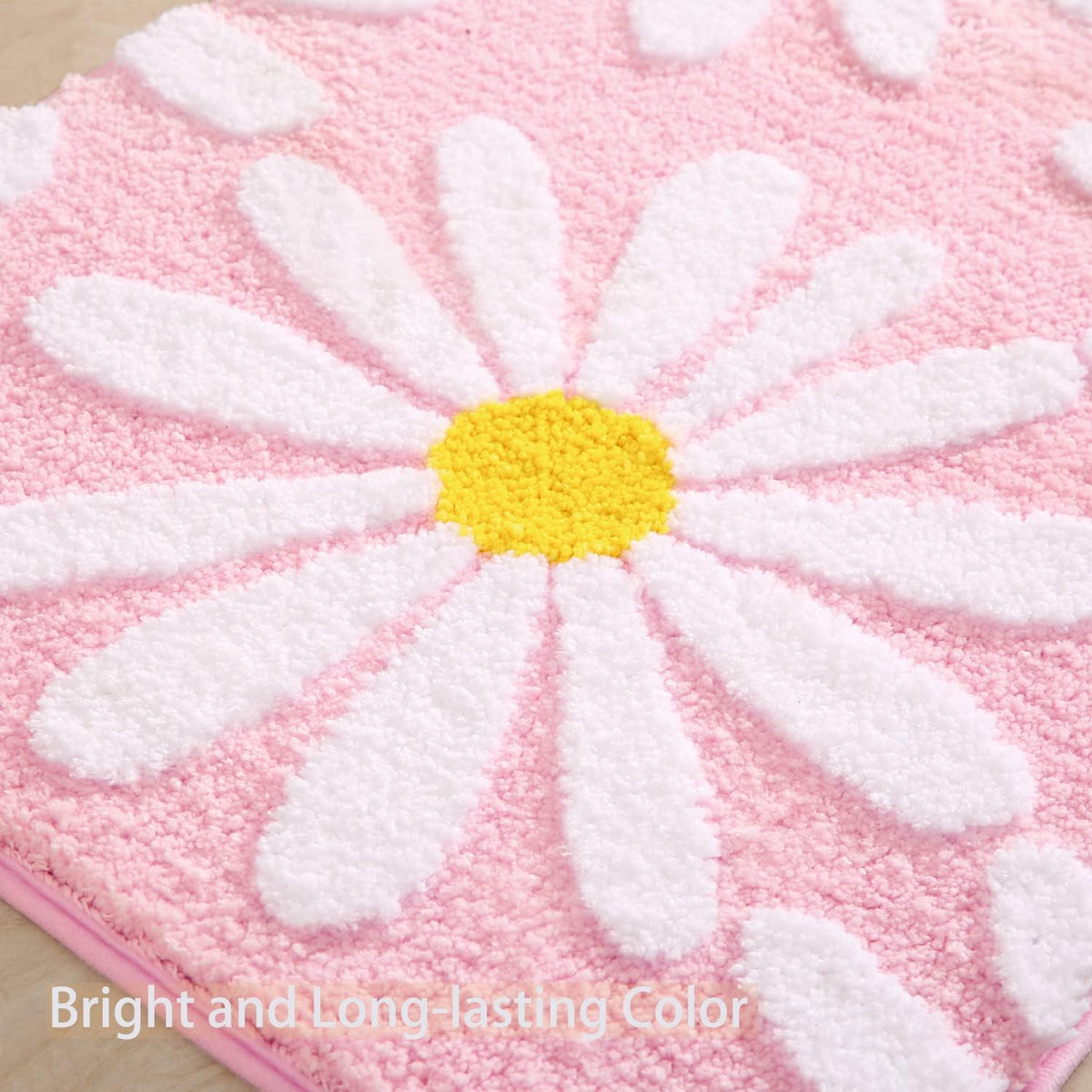 Pink Bathroom Rugs Cute Daisy Bath Mat White and Yellow Flower Decor Rug Non Slip Floor Carpet Microfiber Bathmat Super Absorbent Machine Washable Bathtub Mats for Shower (20x 32 inch)