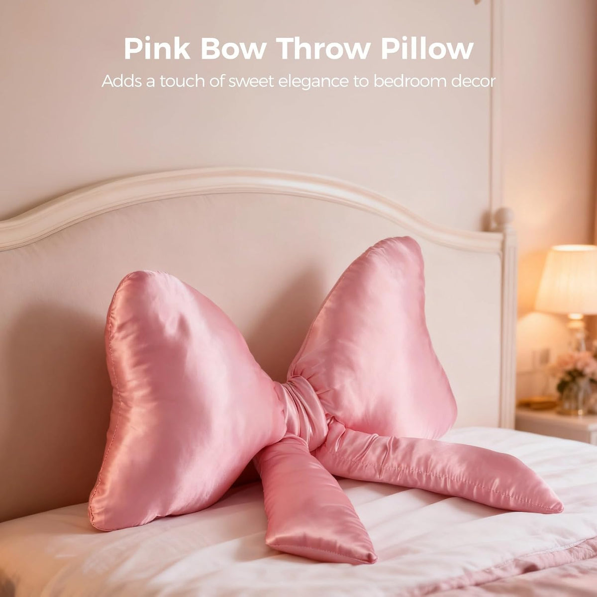 Big Blue Bow Throw Pillow, Satin Breathable Neck Support Cushion, Smooth Encased Soft Filling, Decorative Bow Shaped Pillow for Enhanced Room Ambiance, 23.6×13.8" (2PINK-2)