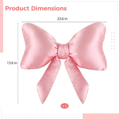 Big Blue Bow Throw Pillow, Satin Breathable Neck Support Cushion, Smooth Encased Soft Filling, Decorative Bow Shaped Pillow for Enhanced Room Ambiance, 23.6×13.8" (2PINK-2)