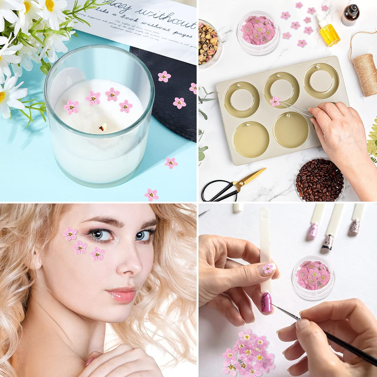 100 Pcs Natural Dried Forget Me Not Flowers Don't Forget Me Real Dried Pressed Flowers for Jewelry Candle Card Making DIY Resin Ornaments Nail Art Decorations(Pink)