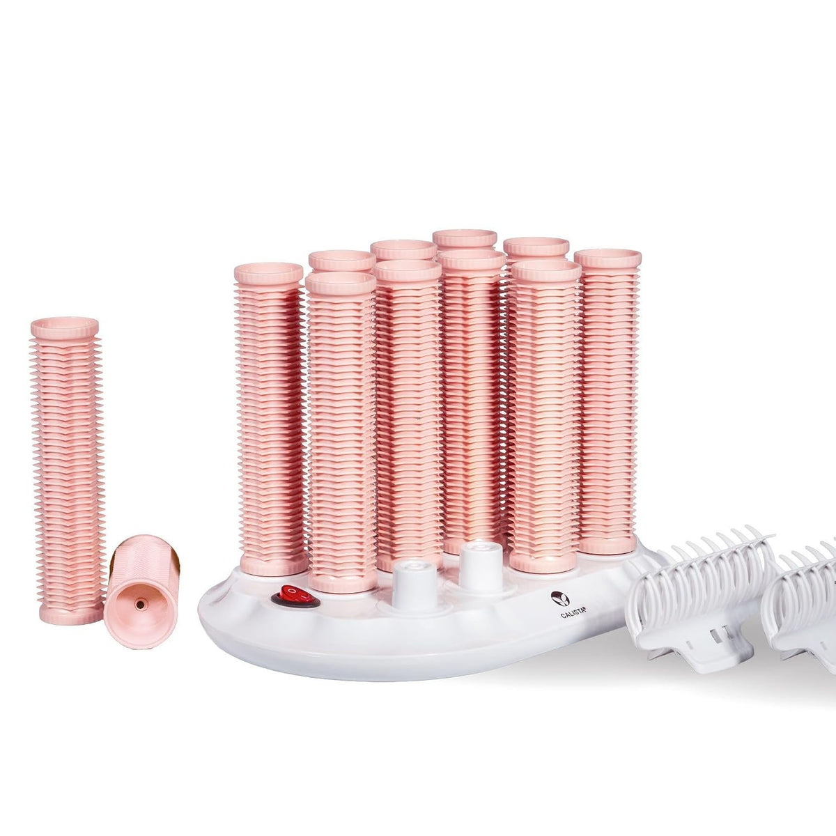 CALISTA Hot Rollers, 12-Piece Long Set with Claw Clips, Pink Sands