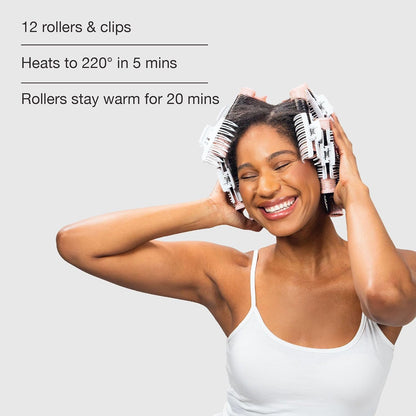 CALISTA Hot Rollers, 12-Piece Long Set with Claw Clips, Pink Sands