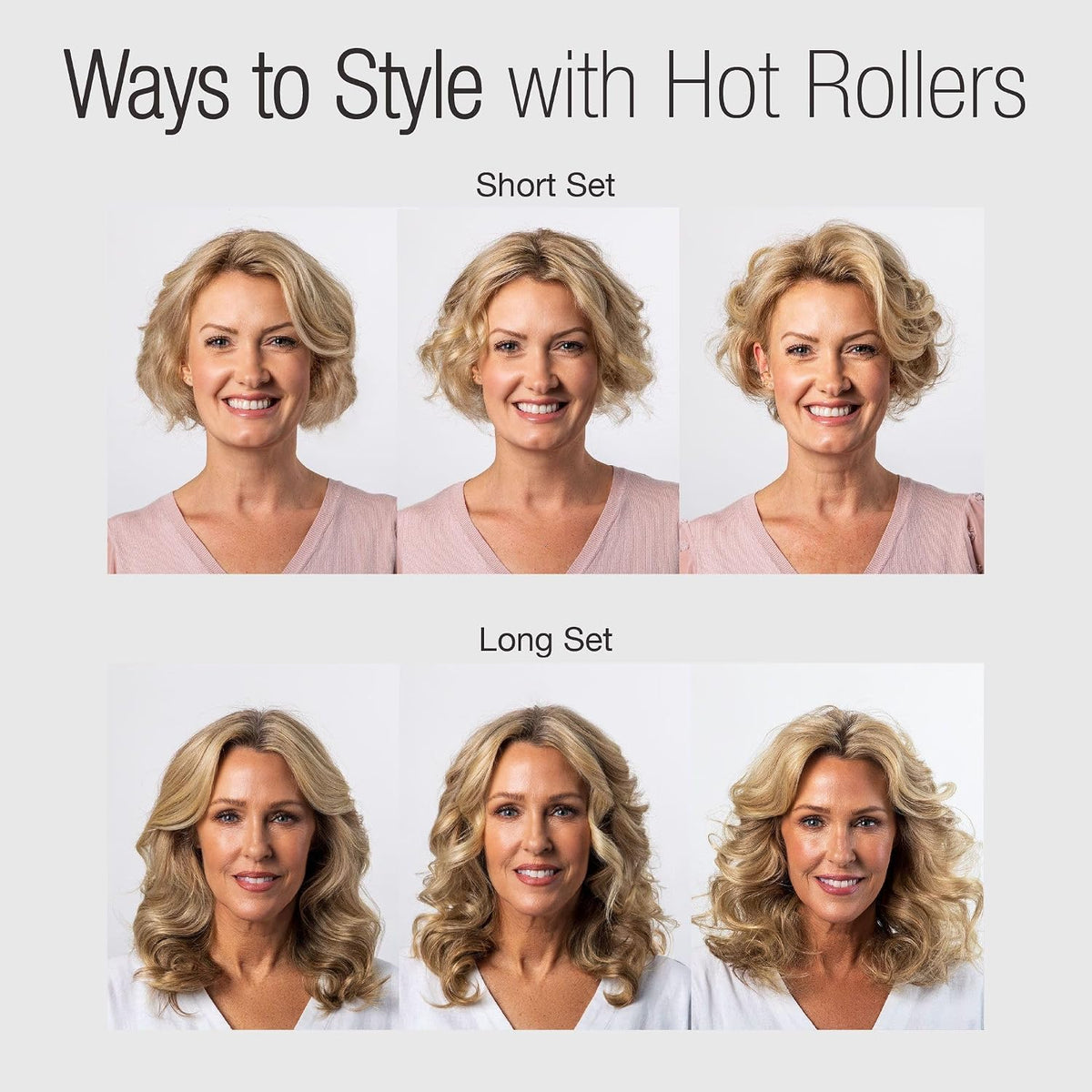 CALISTA Hot Rollers, 12-Piece Long Set with Claw Clips, Pink Sands