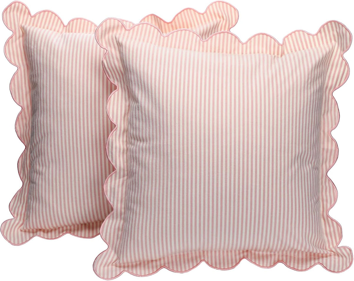 2 Pack Scalloped Pillow Covers, Pink Stripe, 20 x 20 Inch