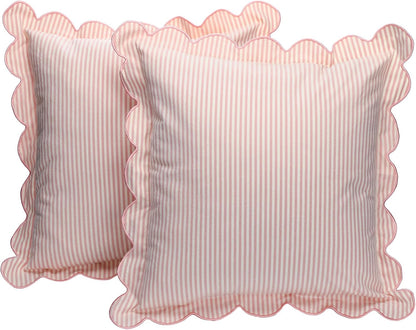 2 Pack Scalloped Pillow Covers, Pink Stripe, 20 x 20 Inch
