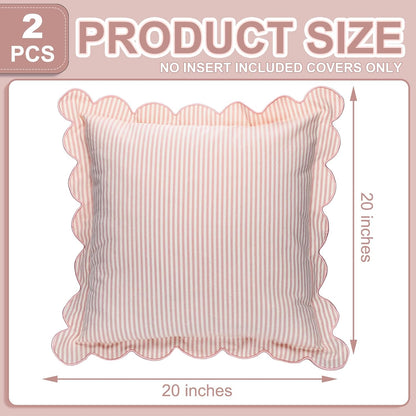 2 Pack Scalloped Pillow Covers, Pink Stripe, 20 x 20 Inch
