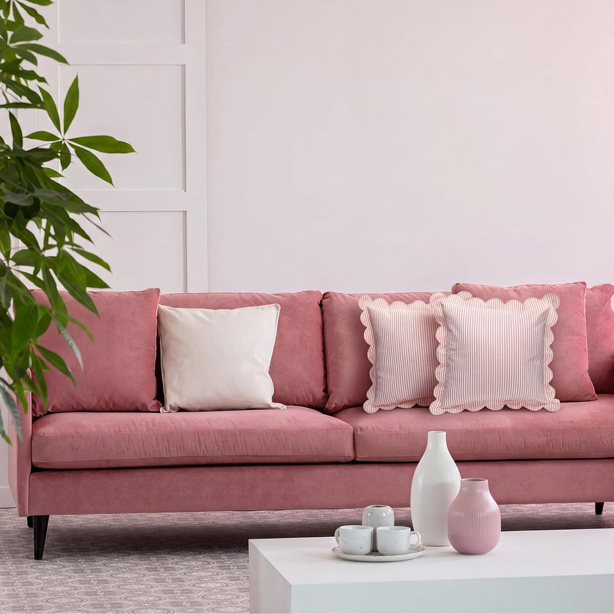 2 Pack Scalloped Pillow Covers, Pink Stripe, 20 x 20 Inch