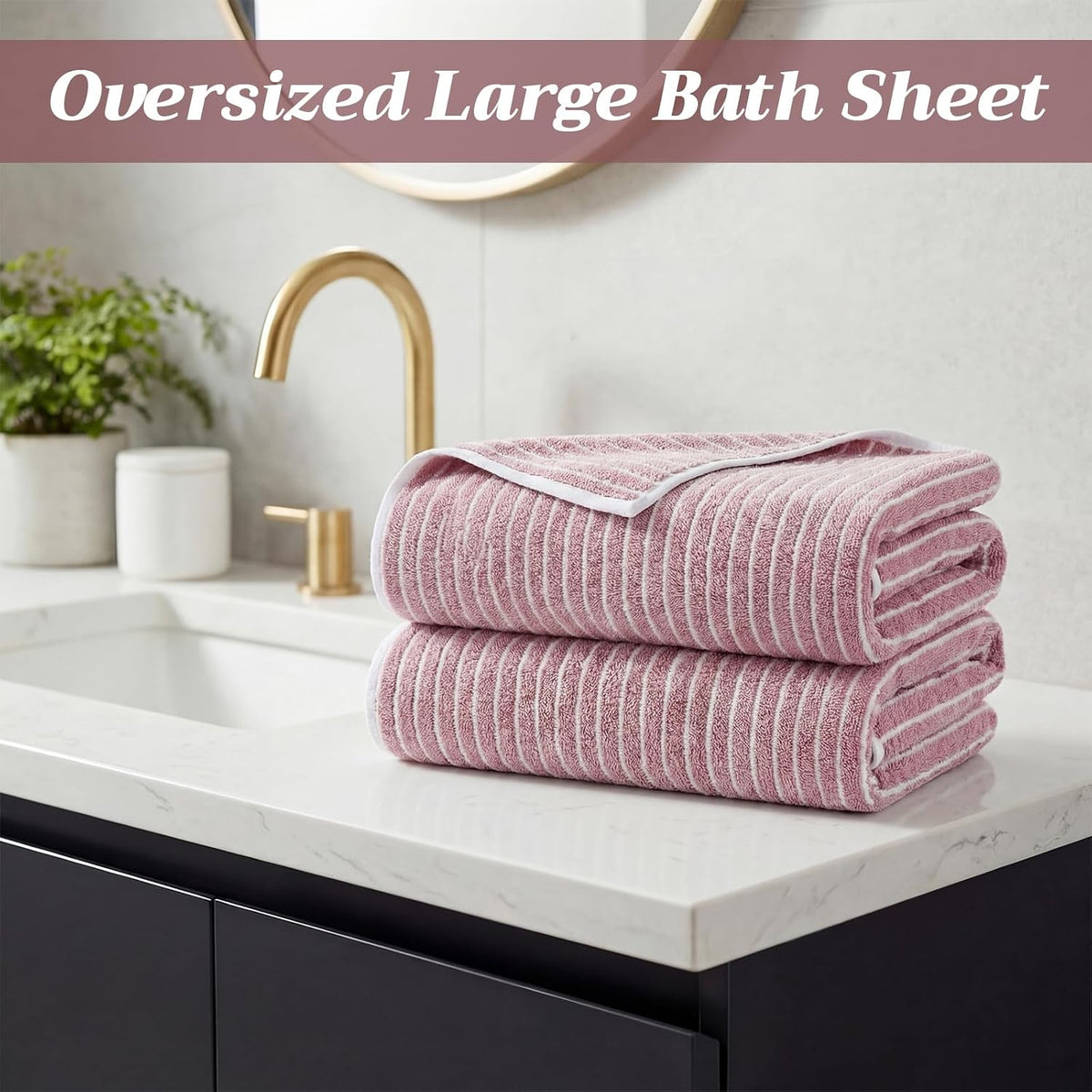 2 Pack Oversized Bath Towels 40 x 80 in Coral Fleece Extra Large Pink and White Striped Bath Sheets Microfiber Quick Dry Absorbent Shower Towel for Beach Pool Hotel Bathroom Spa Gym