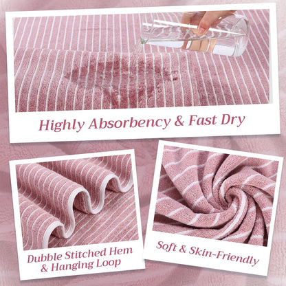 2 Pack Oversized Bath Towels 40 x 80 in Coral Fleece Extra Large Pink and White Striped Bath Sheets Microfiber Quick Dry Absorbent Shower Towel for Beach Pool Hotel Bathroom Spa Gym