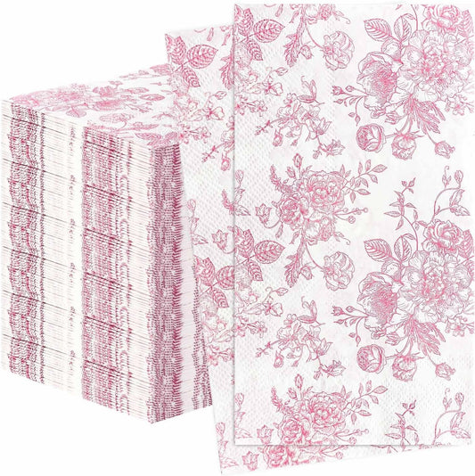 100 Pcs Pink Floral Dinner Napkins 3-Ply Flower Paper Napkins Disposable Guest Hand Towels for Bathroom Dinner Wedding Baby Shower Party Floral Guest Bathroom Napkins
